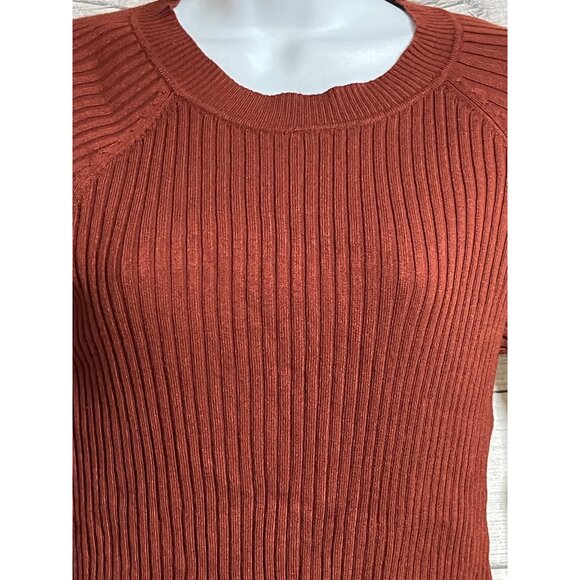 Pink Rose Open Back Rust Knit Sweater Large Ribbed Crewneck Long Sleeve - Picture 3 of 9